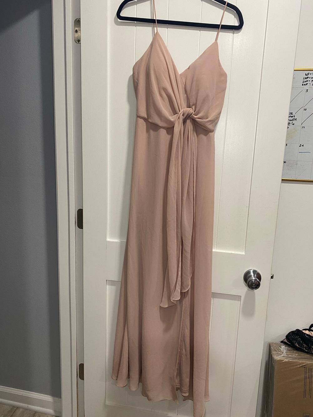 Chiffon Blush Maxi Dress with Front Tie